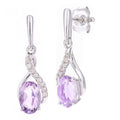 9ct White Gold Oval Amethyst Crossover 0.05ct Diamond Drop Earrings