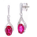 9ct White Gold Oval Created Ruby Crossover 0.05ct Diamond Drop Earrings