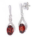 9ct White Gold Oval Garnet Crossover 0.05ct Diamond Drop Earrings