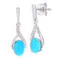 9ct White Gold Oval Turquoise Crossover 0.05ct Diamond Drop Earrings