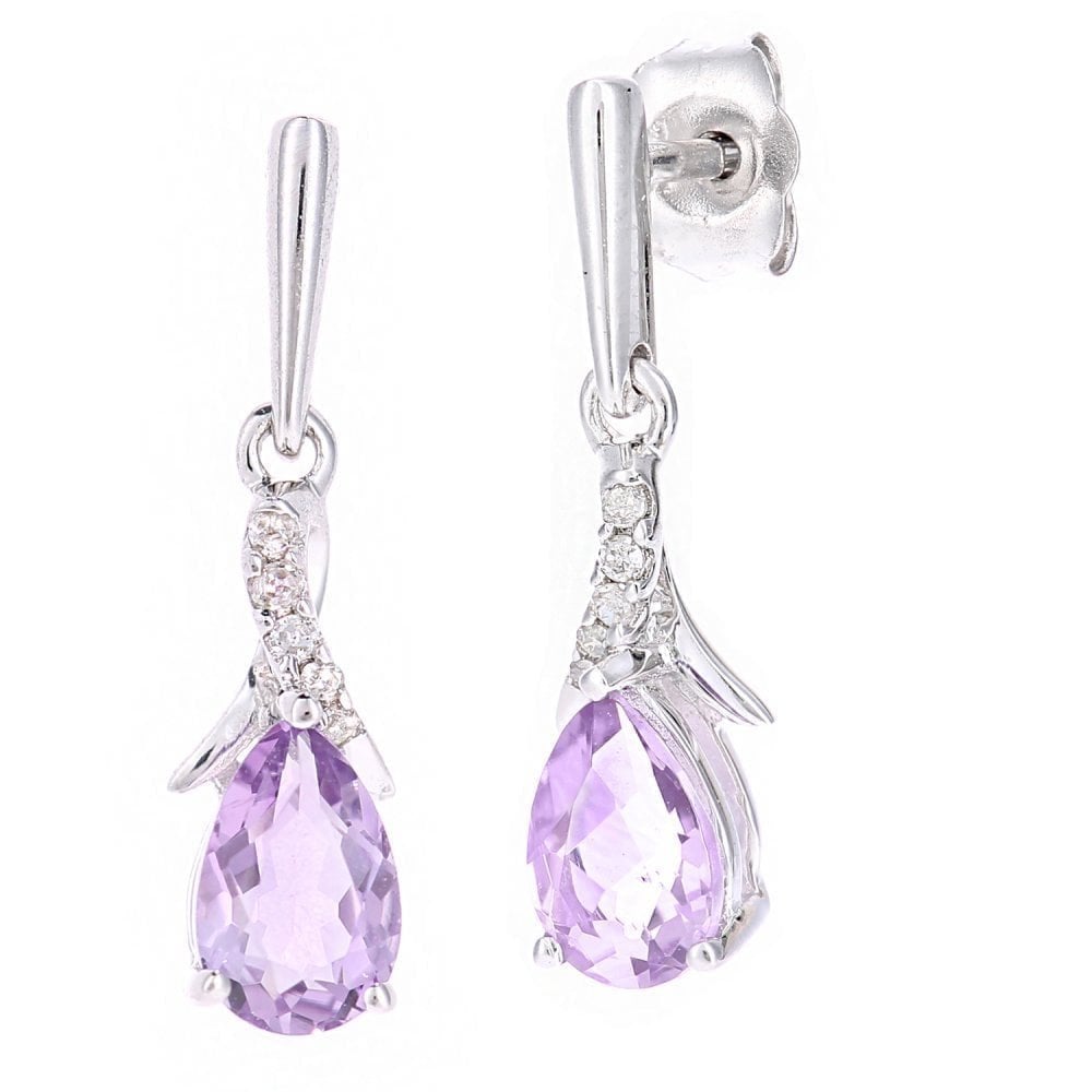 Amethyst Crossover Drop Earrings 9ct White Gold | Prime Jewellery