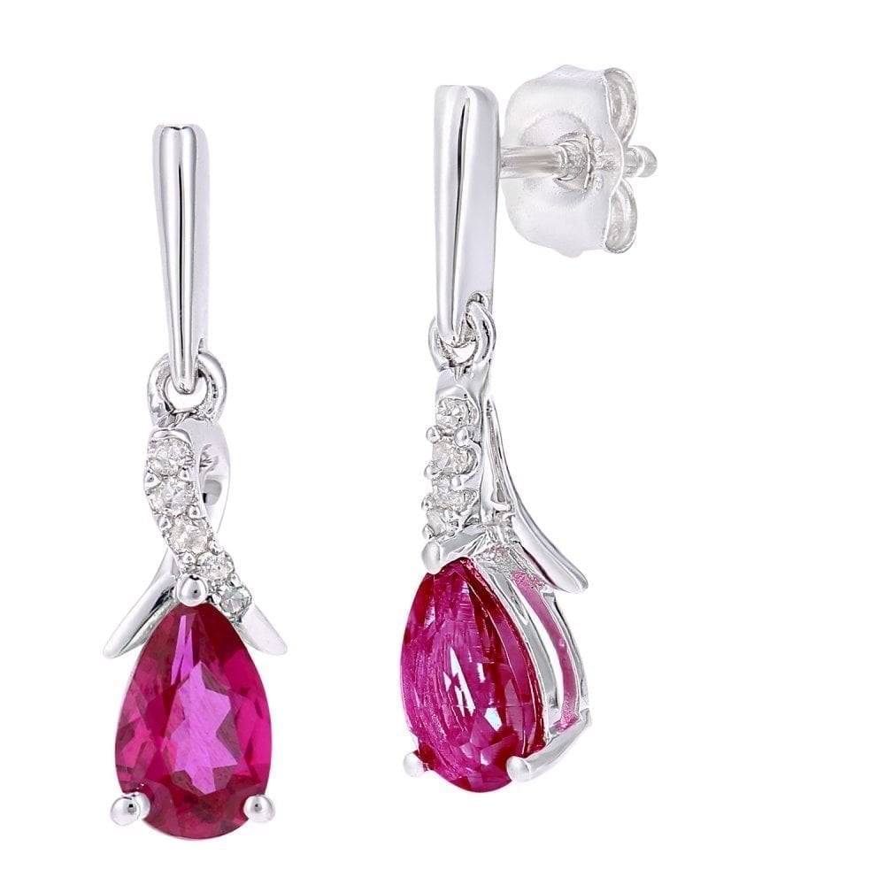 Ruby Crossover Drop Earrings 9ct White Gold | Prime Jewellery
