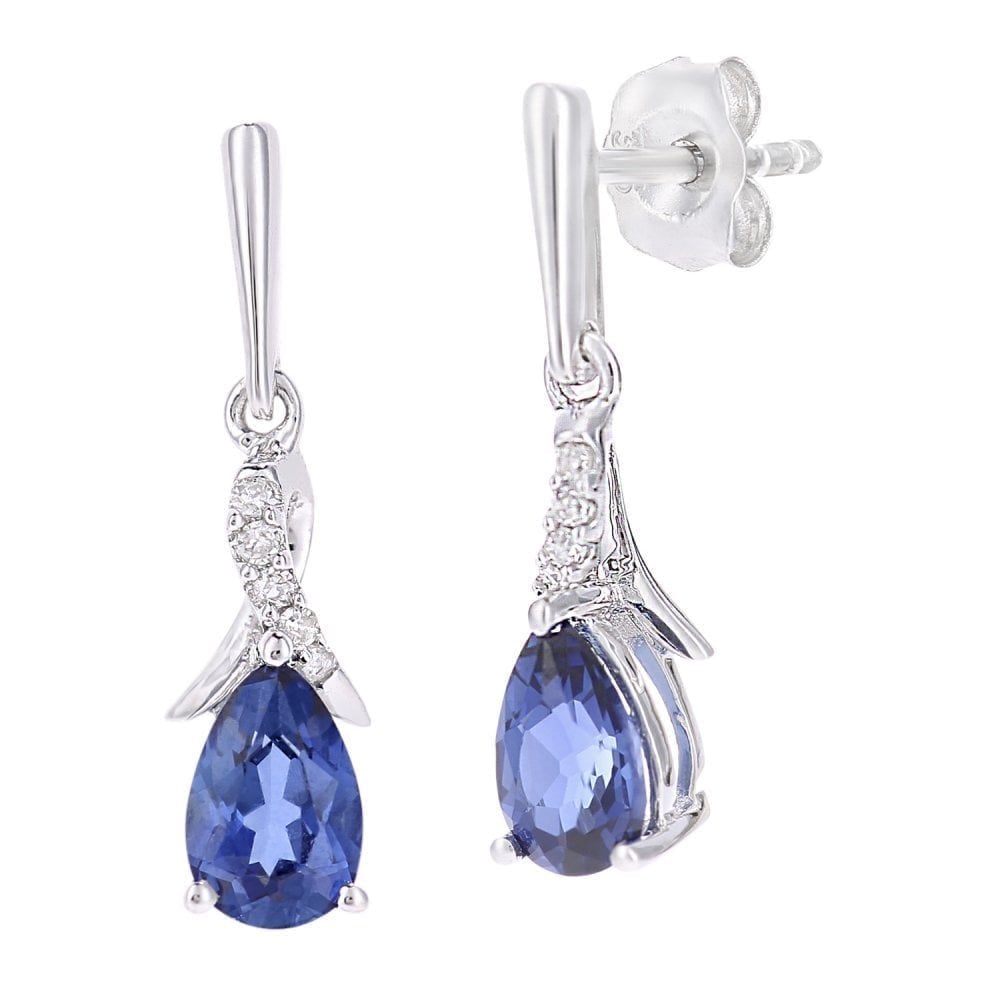 Tanzanite Crossover Drop Earrings 9ct White Gold | Prime Jewellery