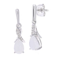 9ct White Gold Oval Opal Crossover 0.05ct Diamond Drop Earrings