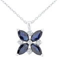 0.87 Ct Marquise Natural Blue Sapphire and Diamond Flower Necklace with Chain in 9ct White Gold Size 18 Inches