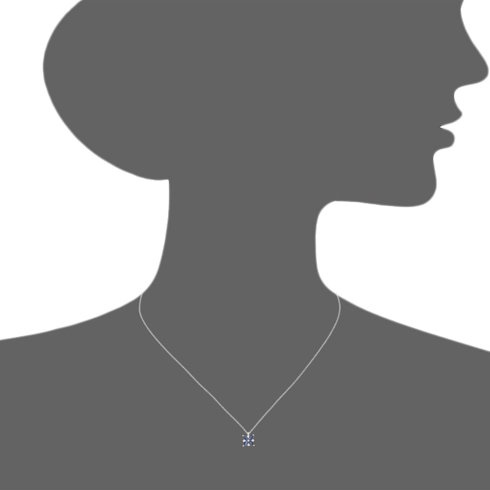 0.87 Ct Marquise Natural Blue Sapphire and Diamond Flower Necklace with Chain in 9ct White Gold Size 18 Inches