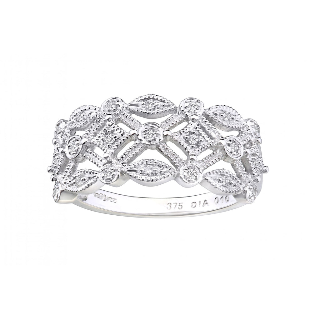 9ct White Gold 0.10 Carat Natural Diamond Lattice Ring