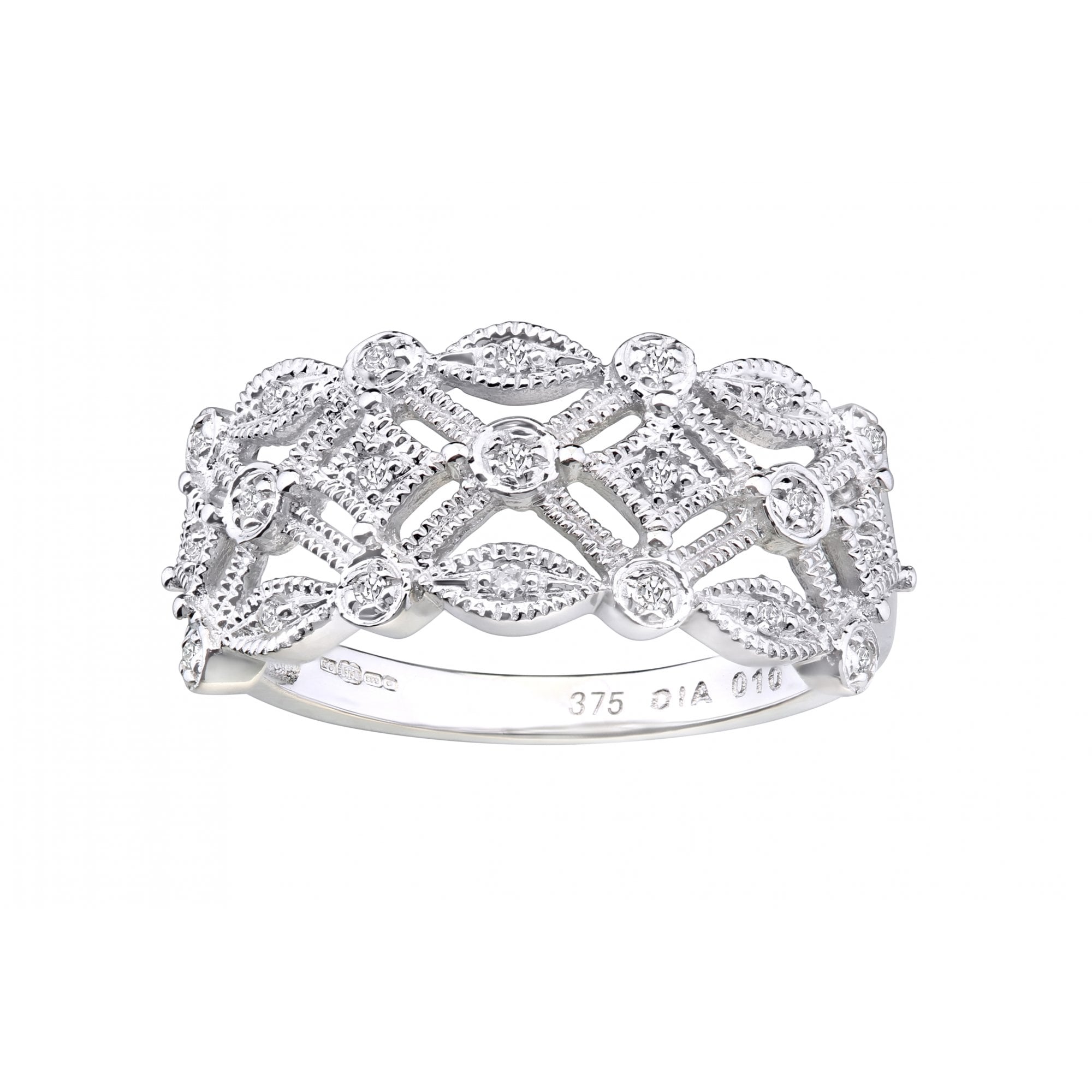 9ct White Gold 0.10 Carat Natural Diamond Lattice Ring