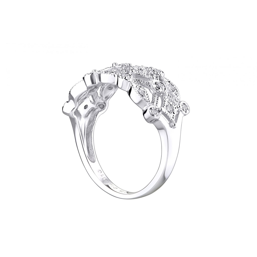 9ct White Gold 0.10 Carat Natural Diamond Lattice Ring