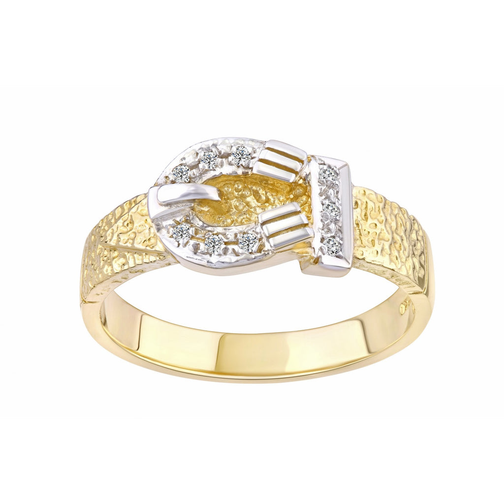 9ct Yellow Gold Buckle Ring Weight 3.7gr Single Buckle with Cz Stones