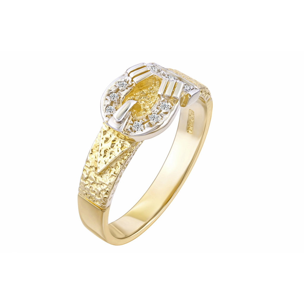 9ct Yellow Gold Buckle Ring Weight 3.7gr Single Buckle with Cz Stones