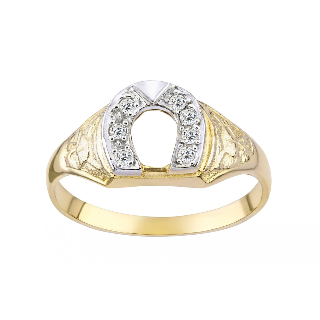 9ct Yellow Gold Horseshoe Ring Weight 3.4gr Set with Cz Stones