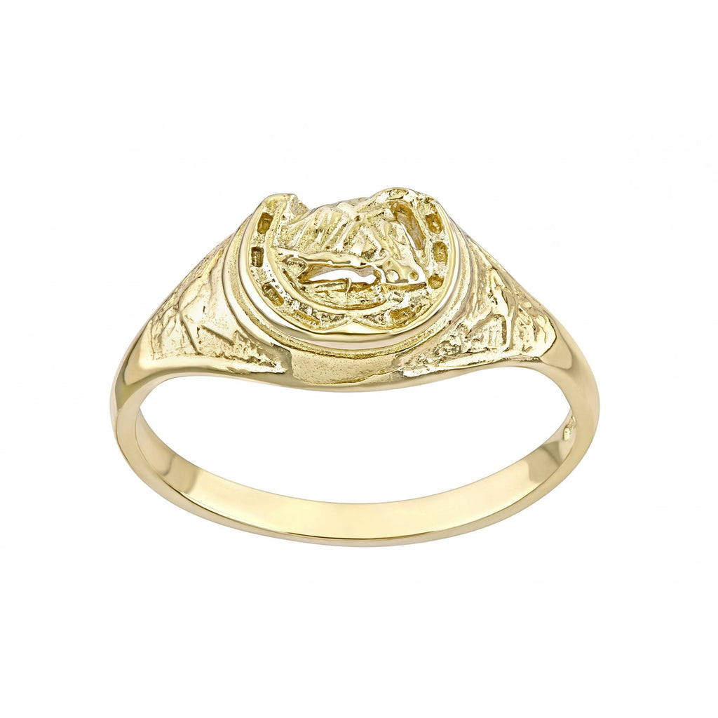 9ct Yellow Gold Horsehead and Horseshoe Ring Weight 3.5g