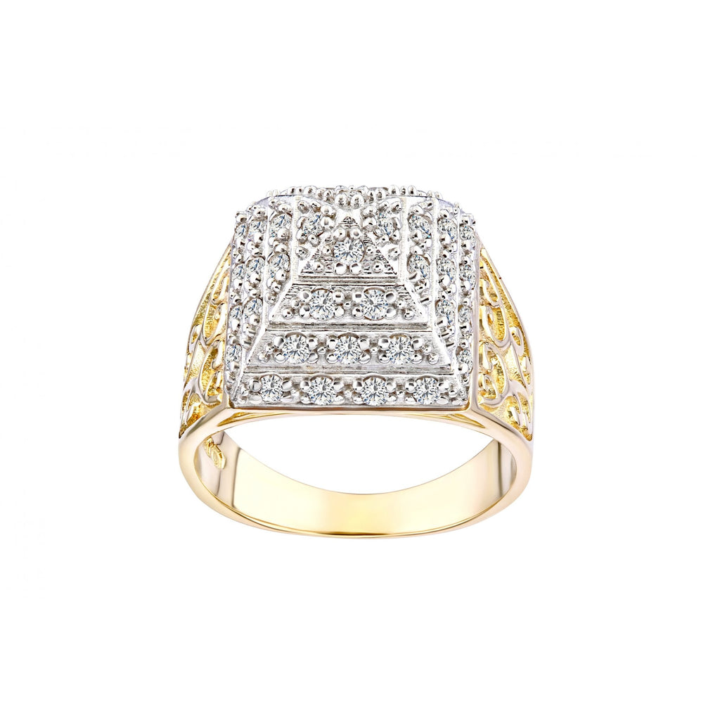 9ct Yellow Gold Pyramid Ring Weight 10gr Set with Cz Stones