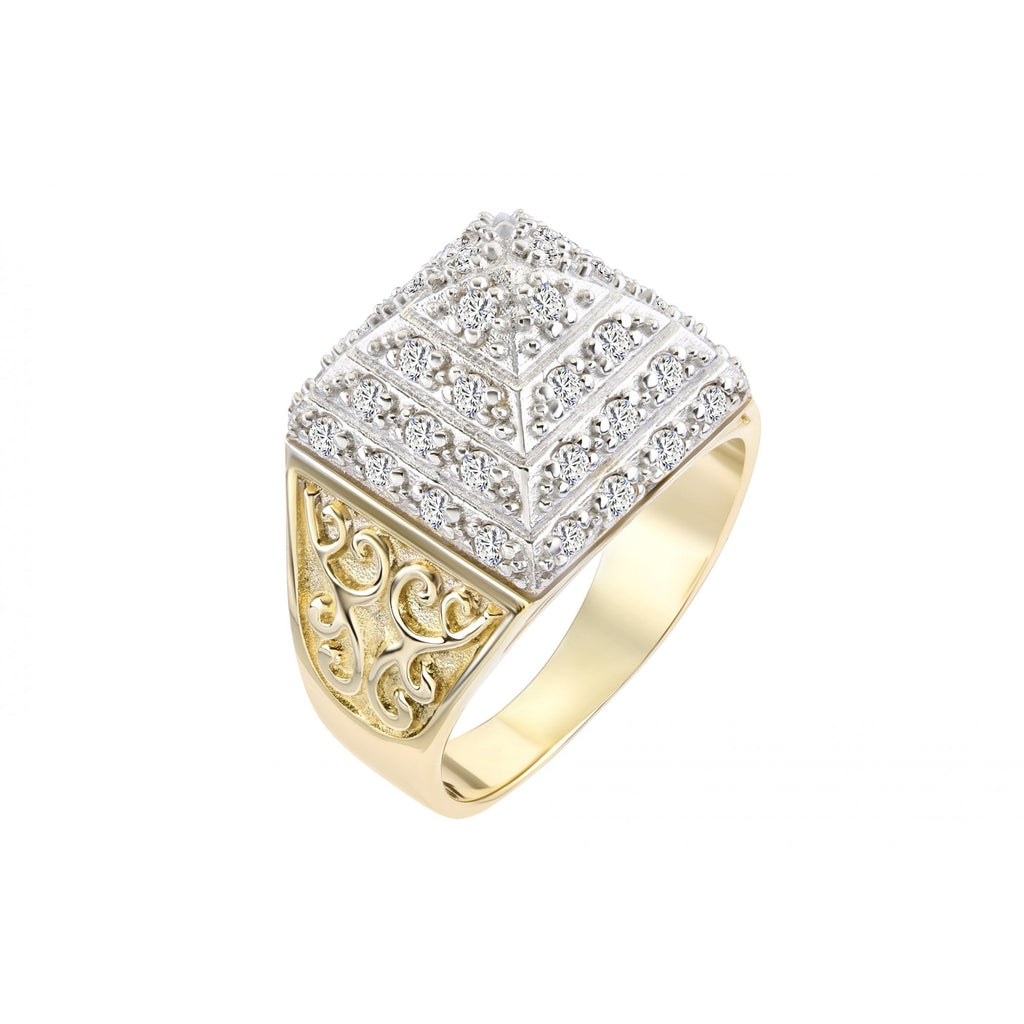9ct Yellow Gold Pyramid Ring Weight 10gr Set with Cz Stones