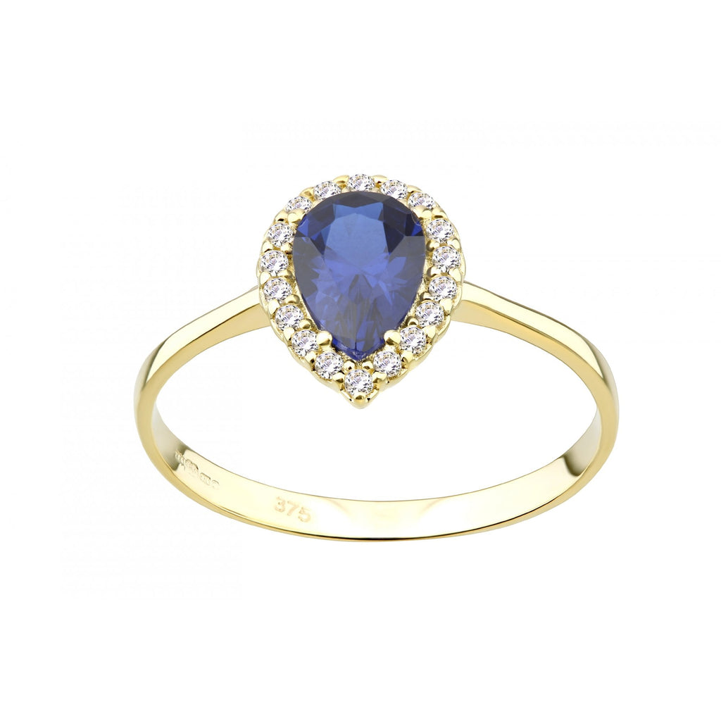 9ct Yellow Gold Sapphire Cluster Ring Pear Shape Cz Stone