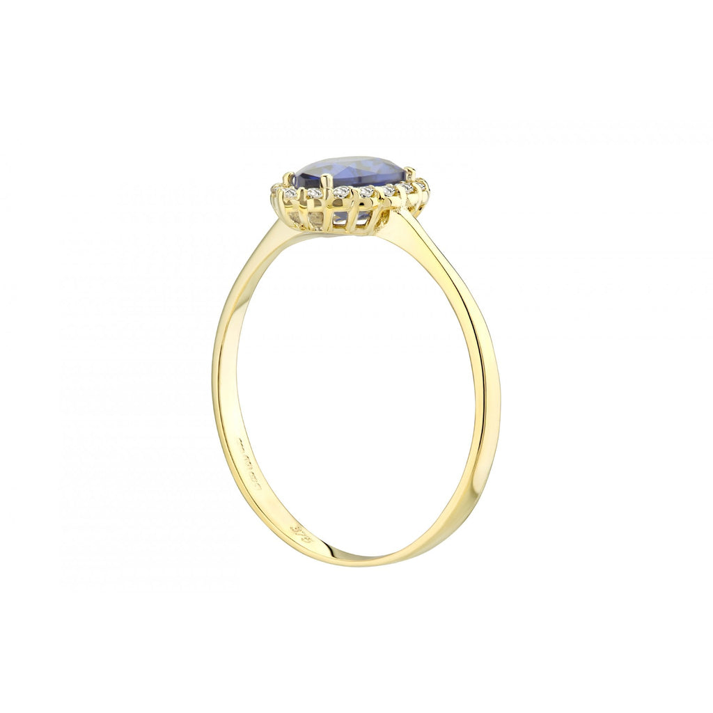 9ct Yellow Gold Sapphire Cluster Ring Pear Shape Cz Stone