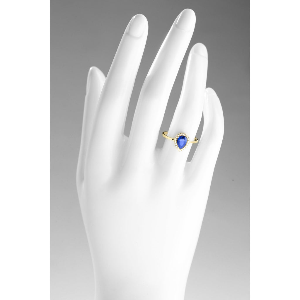 9ct Yellow Gold Sapphire Cluster Ring Pear Shape Cz Stone