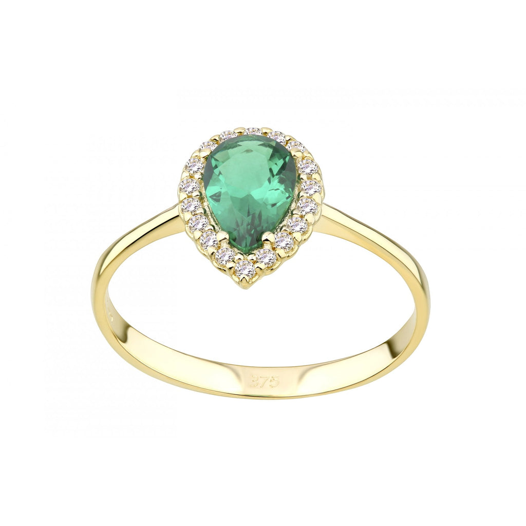 9ct Yellow Gold 0.55ct Pear Emerald Cluster Ring with Cubic Zirconia