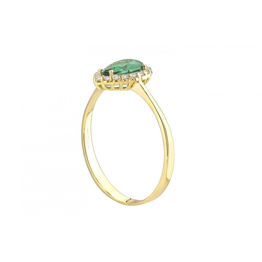 9ct Yellow Gold 0.55ct Pear Emerald Cluster Ring with Cubic Zirconia