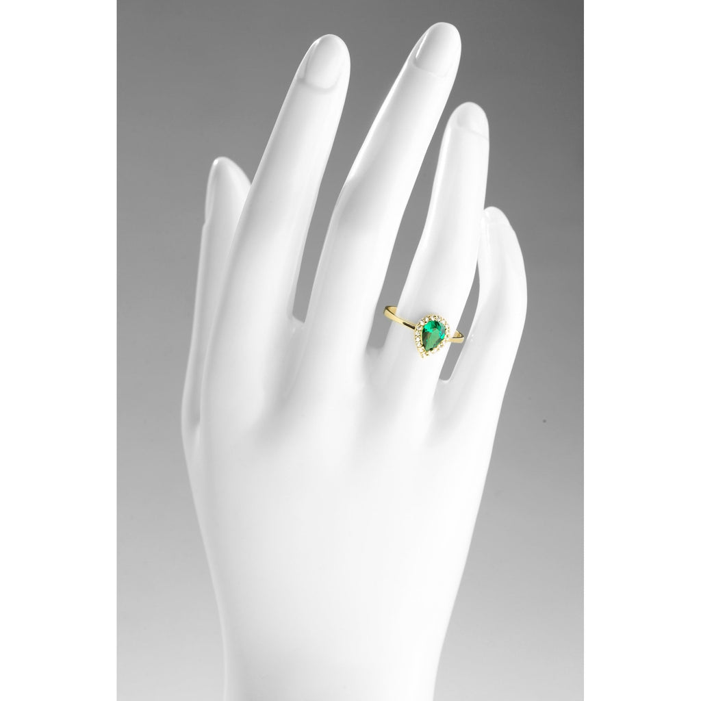 9ct Yellow Gold 0.55ct Pear Emerald Cluster Ring with Cubic Zirconia
