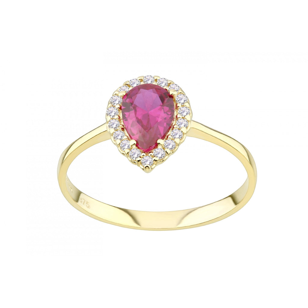 9ct Yellow Gold Ruby Cluster Ring Pear Shape Cz Stone