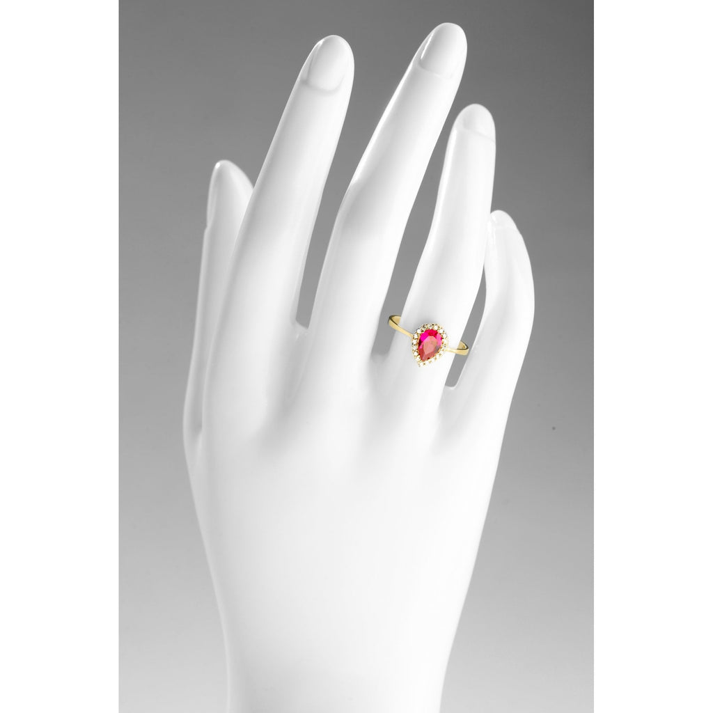 9ct Yellow Gold Ruby Cluster Ring Pear Shape Cz Stone