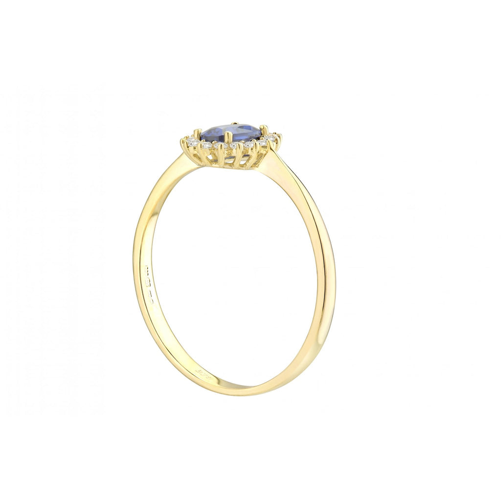 9ct Yellow Gold Sapphire Cluster Ring Oval Shape Cz Stone