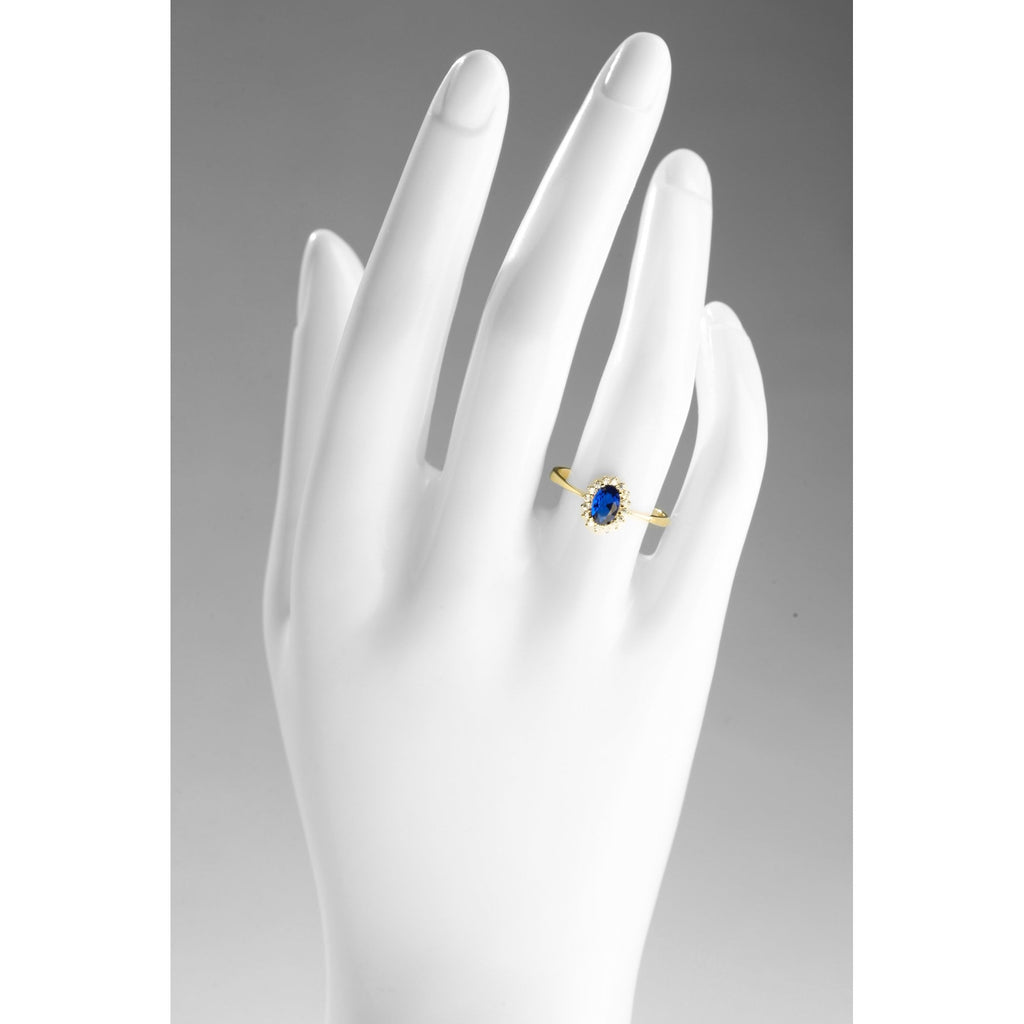 9ct Yellow Gold Sapphire Cluster Ring Oval Shape Cz Stone