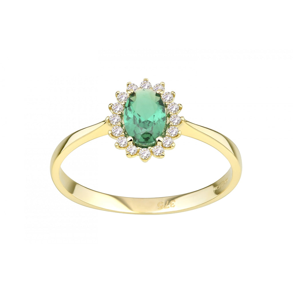 9ct Yellow Gold 0.35ct Emerald and Cubic Zirconia Cluster Ring