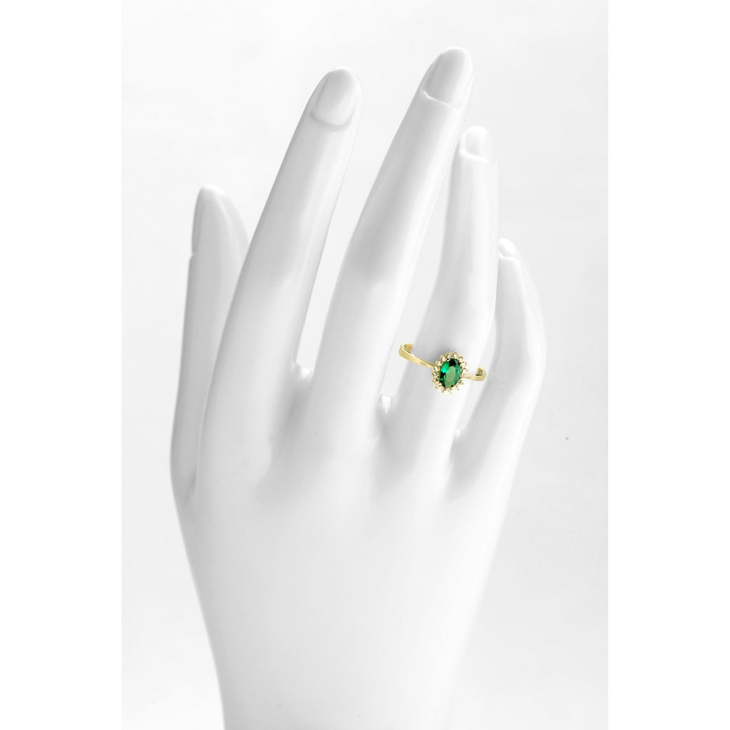 9ct Yellow Gold 0.35ct Emerald and Cubic Zirconia Cluster Ring