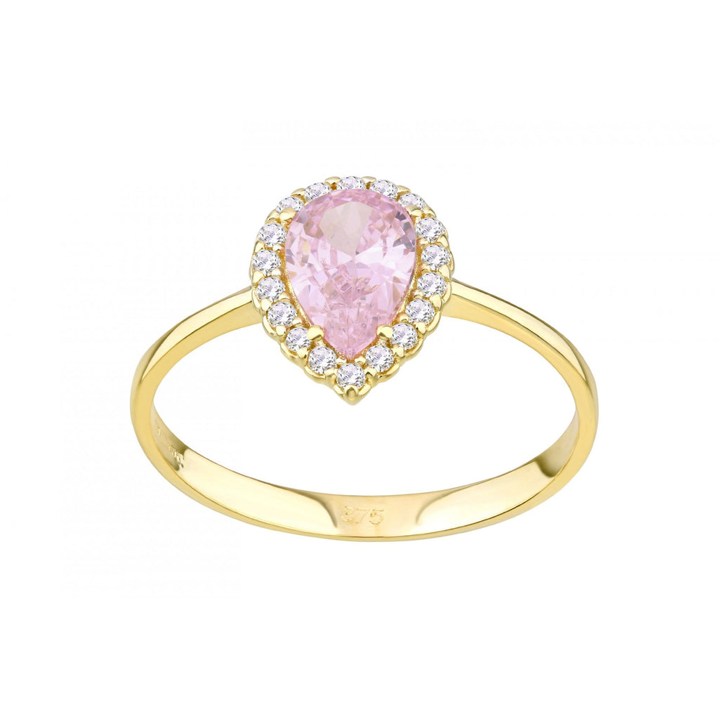 9ct Yellow Gold Pink Sapphire Cluster Ring Pear Shape Cz Stone