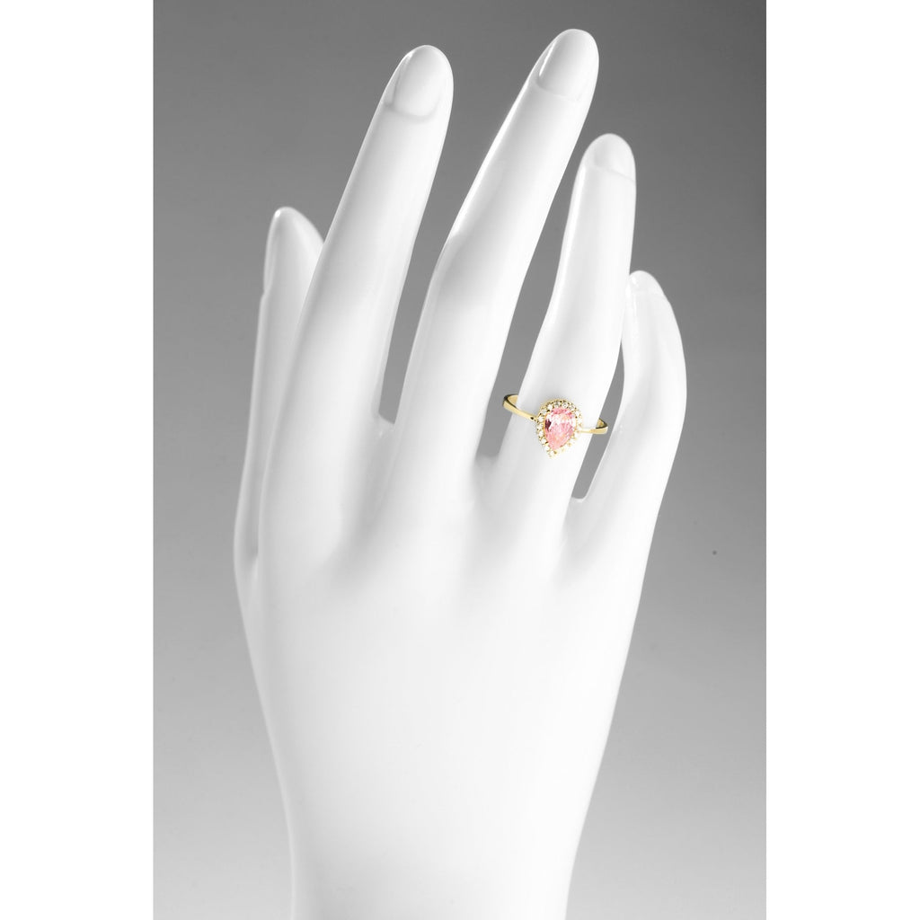 9ct Yellow Gold Pink Sapphire Cluster Ring Pear Shape Cz Stone