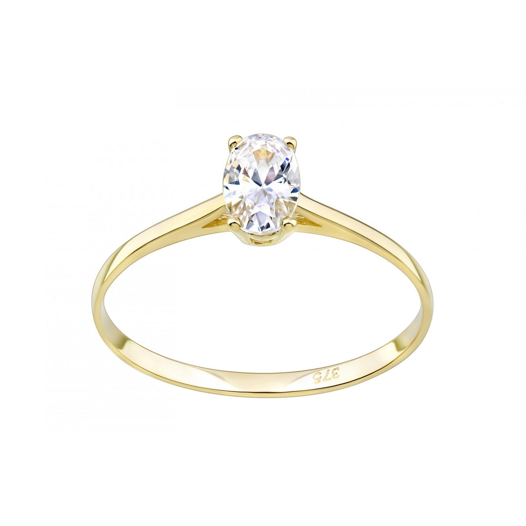 9ct Yellow Gold Solitaire Engagement Ring Oval Shape CZ Stone