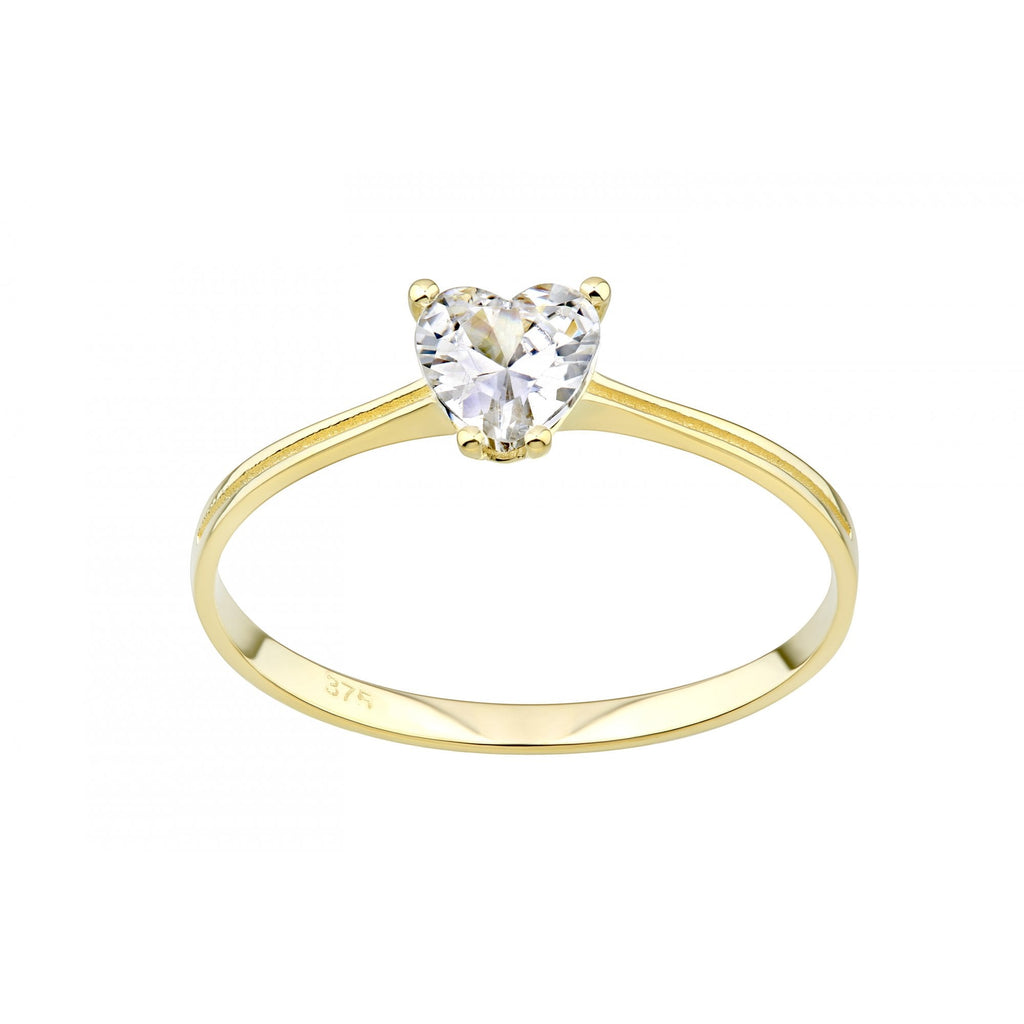 9ct Yellow Gold Heart Solitaire Engagement Ring CZ Stone