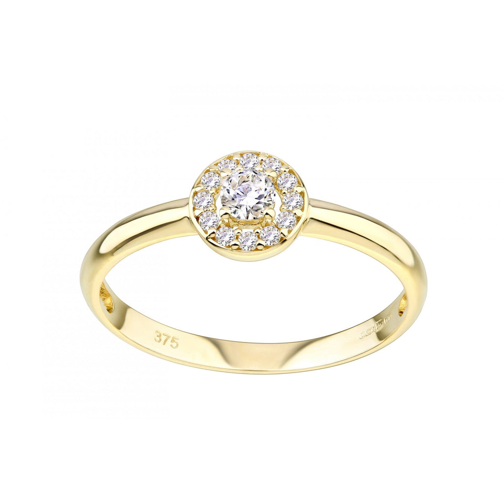 9ct Yellow Gold Halo Engagement Ring Cz Stone Set