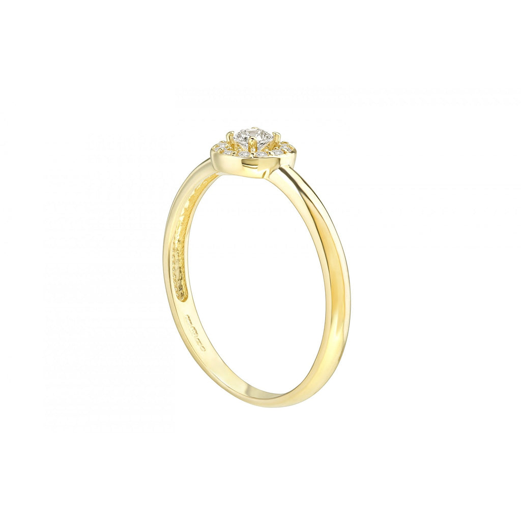 9ct Yellow Gold Halo Engagement Ring Cz Stone Set