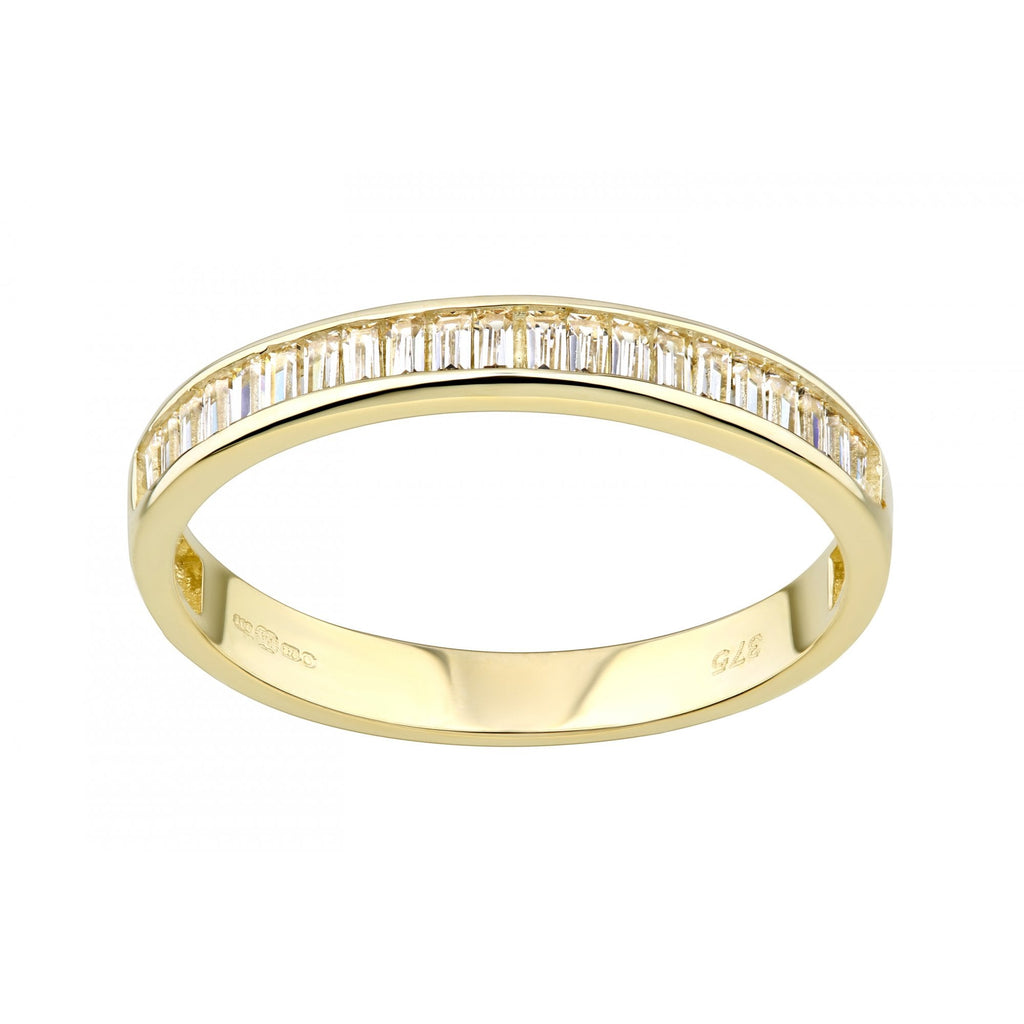 9ct Yellow Gold Baguette Eternity Ring with Channel Sset CZ Stones