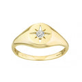 9ct Yellow Gold Oval Signet Ring with Star Set Cubic Zirconia Stone