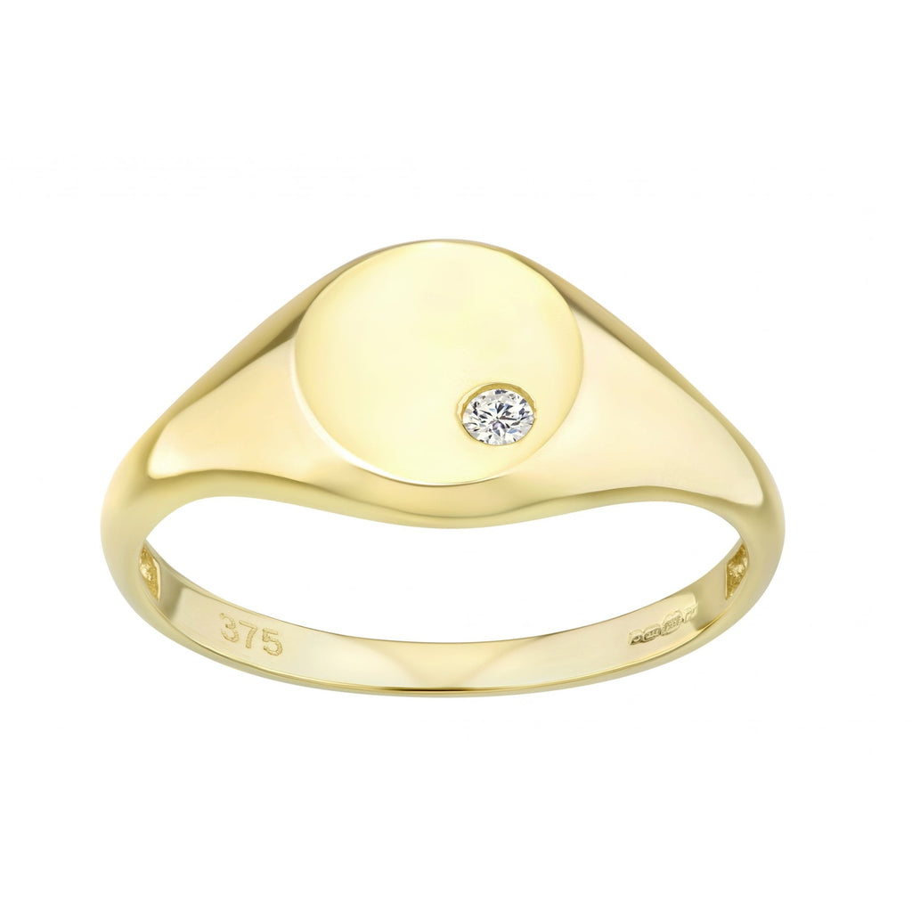 9ct Yellow Gold Oval Signet Ring Set with Cubic Zirconia Stone