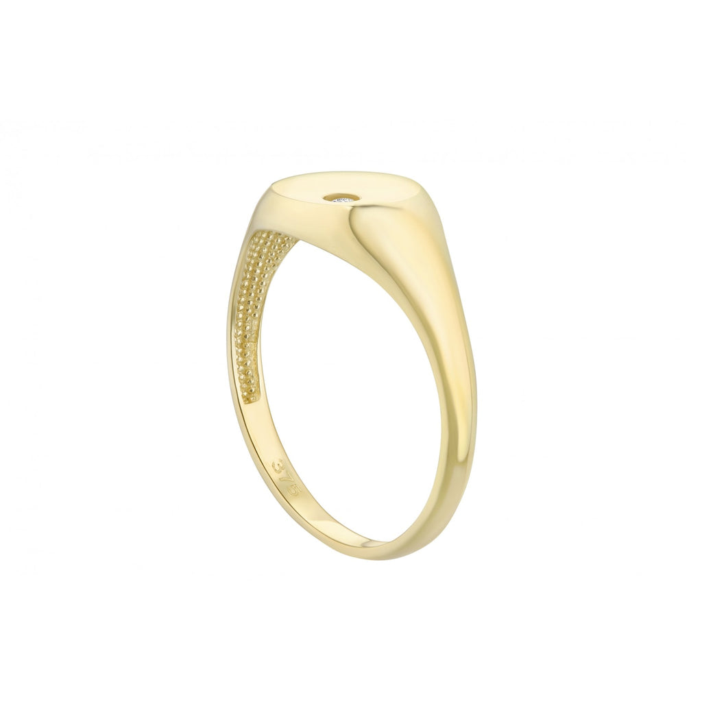 9ct Yellow Gold Oval Signet Ring Set with Cubic Zirconia Stone