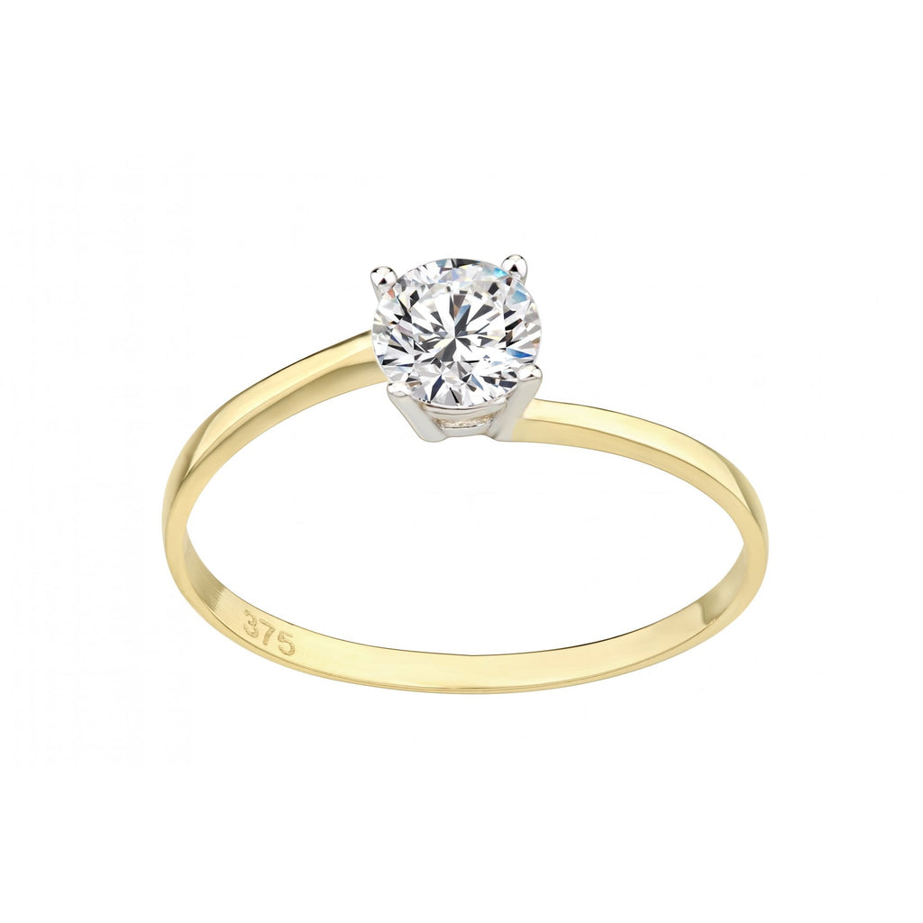 9ct Yellow Gold Solitaire Engagement Ring Cz Stone Crossover Style