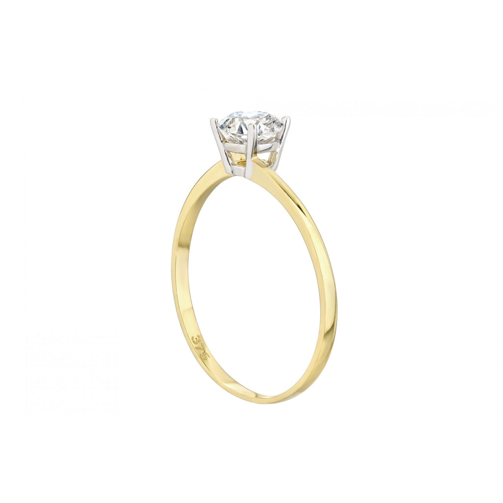 9ct Yellow Gold Solitaire Engagement Ring Cz Stone Crossover Style