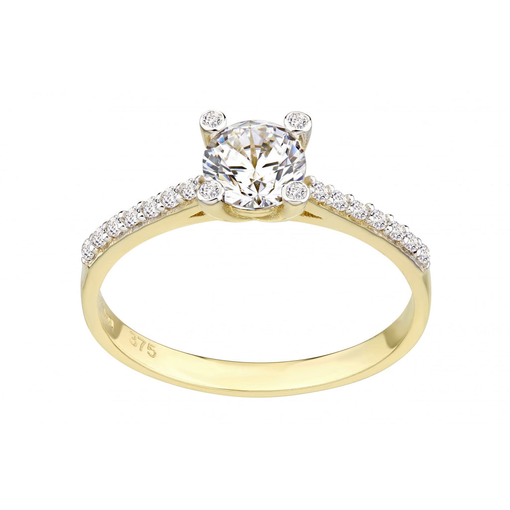 9ct Yellow Gold Engagement Ring with Cz Set Shoulders