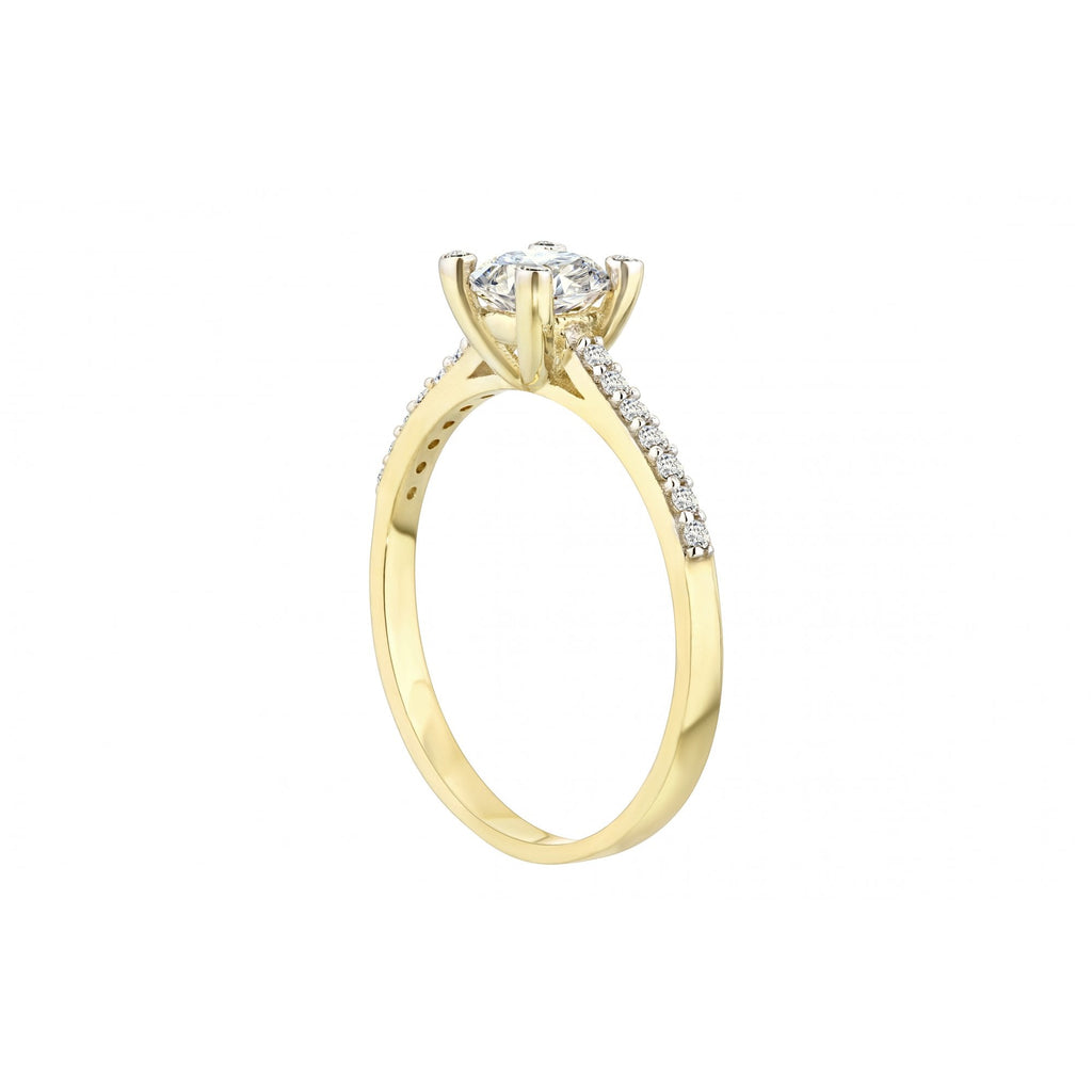 9ct Yellow Gold Engagement Ring with Cz Set Shoulders