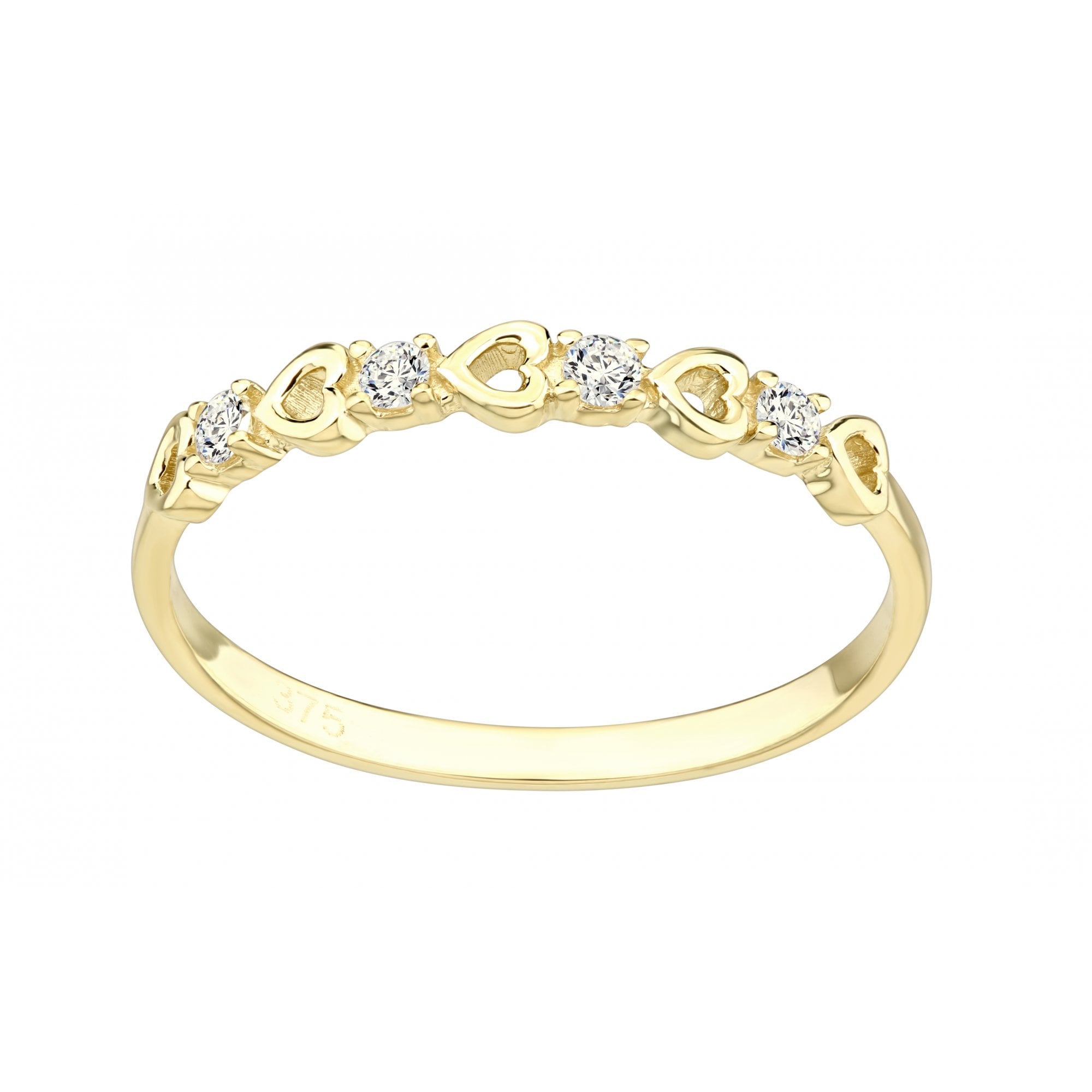 9ct Yellow Gold Heart CZ Eternity Ring