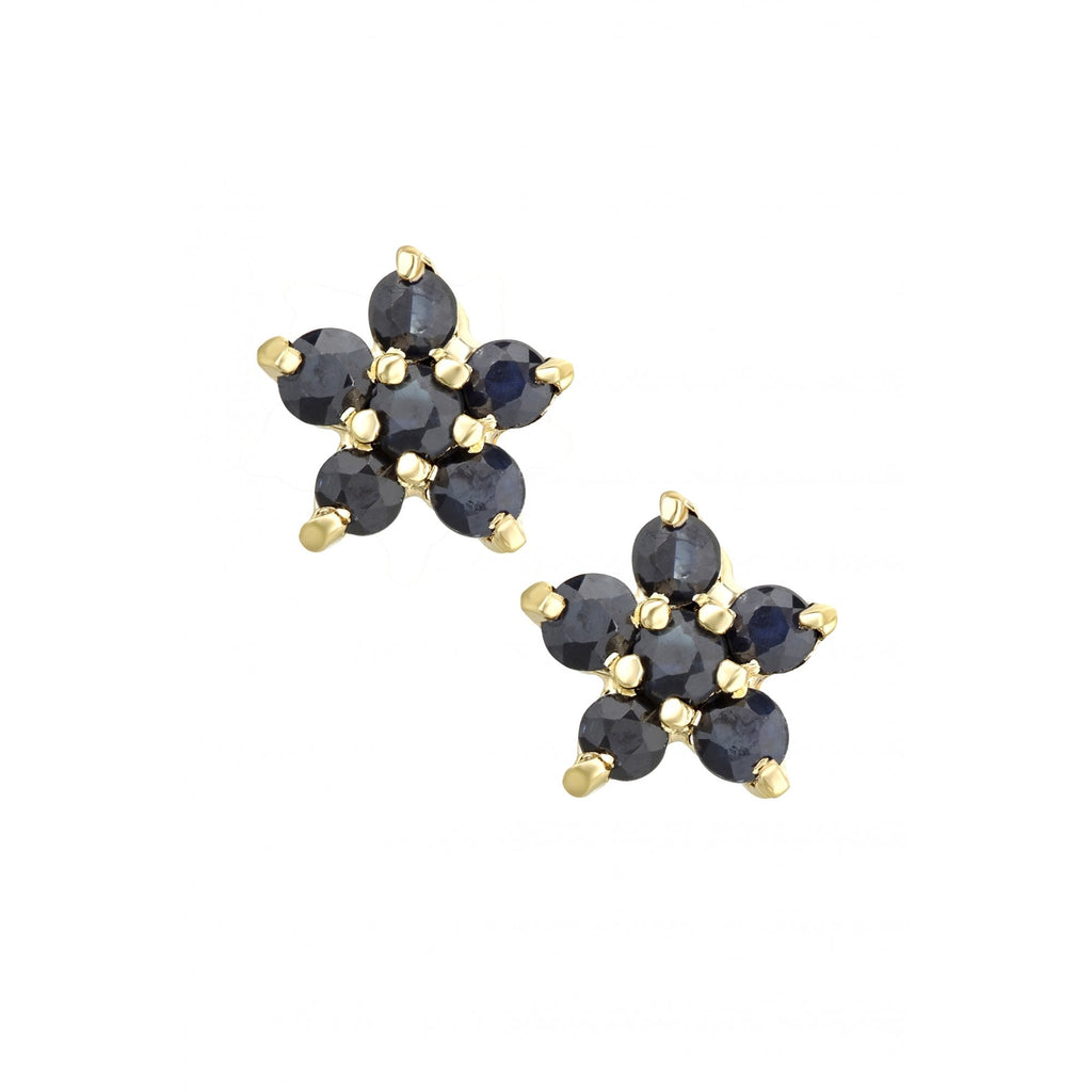 Black Sapphire Cluster Stud Earrings 9ct Yellow Gold | Prime Jewellery