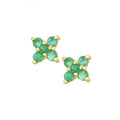9ct Yellow Gold Round Emerald Flower Cluster Stud Earrings