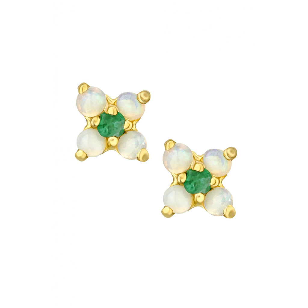 Emerald Cluster Stud Earrings 9ct Yellow Gold | Prime Jewellery