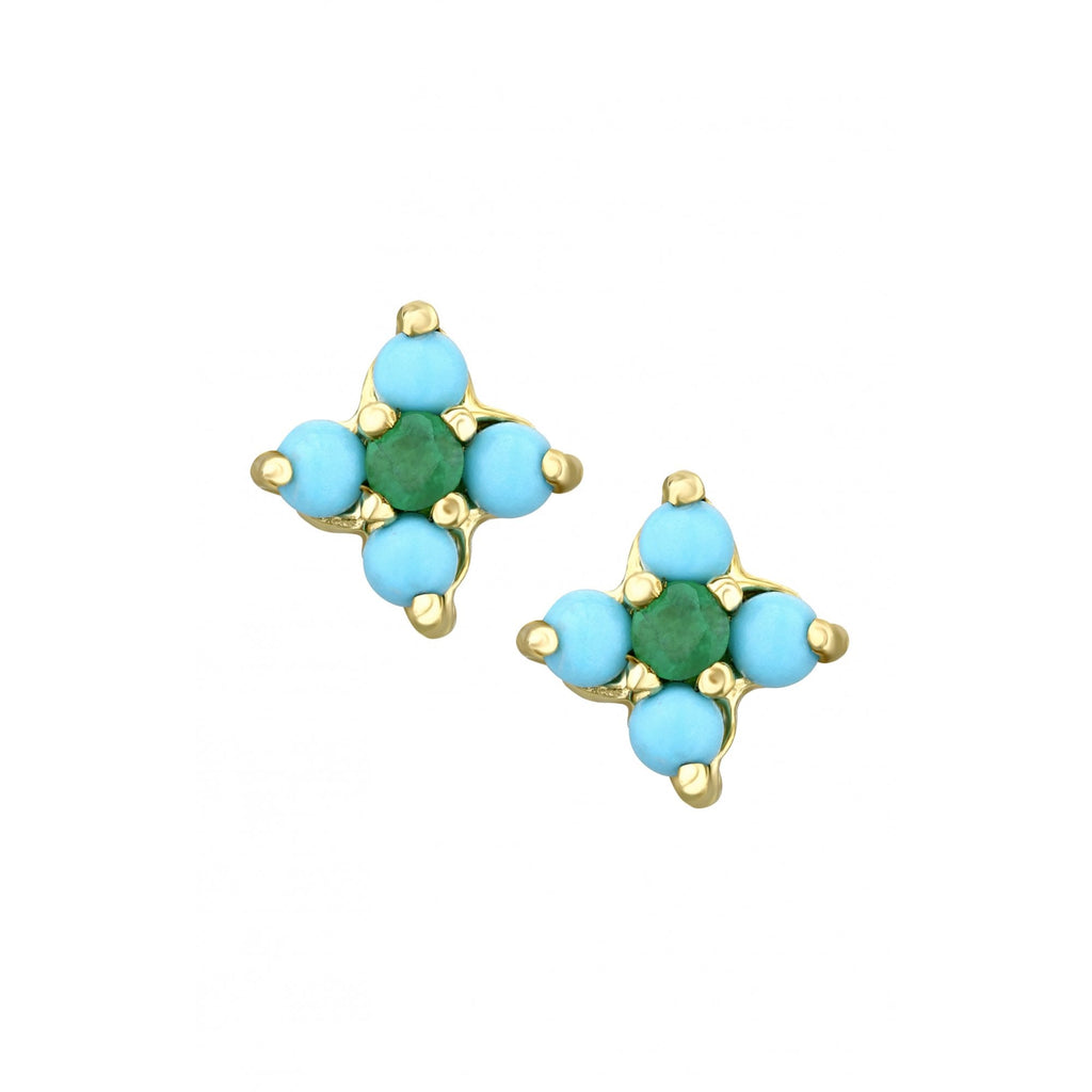 Emerald Cluster Stud Earrings 9ct Yellow Gold | Prime Jewellery
